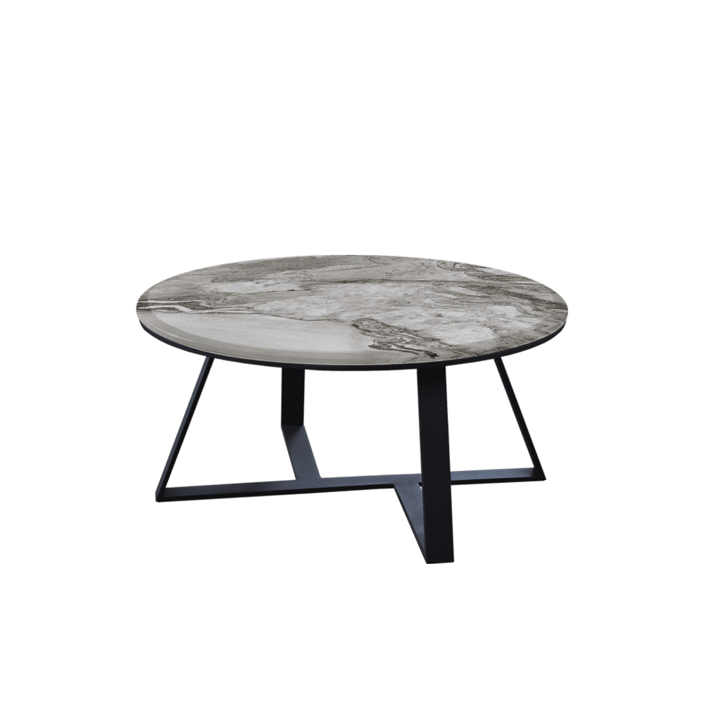 Mix & Match Round Marble Coffee Table with Triangle Metal Base