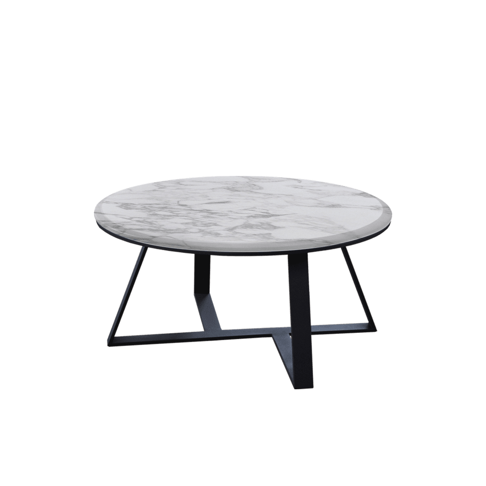 Mix & Match Round Marble Coffee Table with Triangle Metal Base