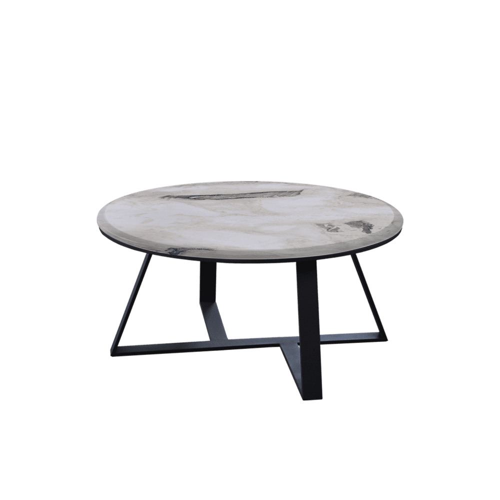 Mix & Match Round Marble Coffee Table with Triangle Metal Base