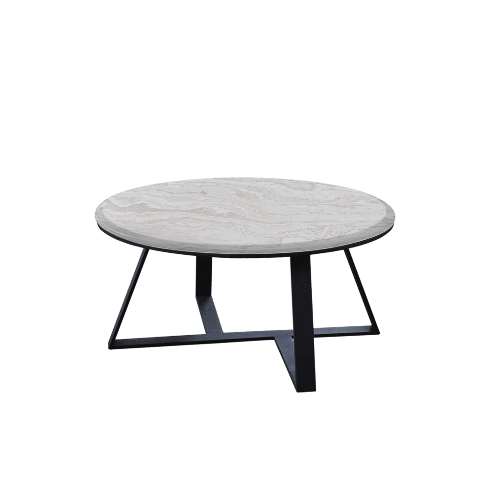 Mix & Match Round Marble Coffee Table with Triangle Metal Base