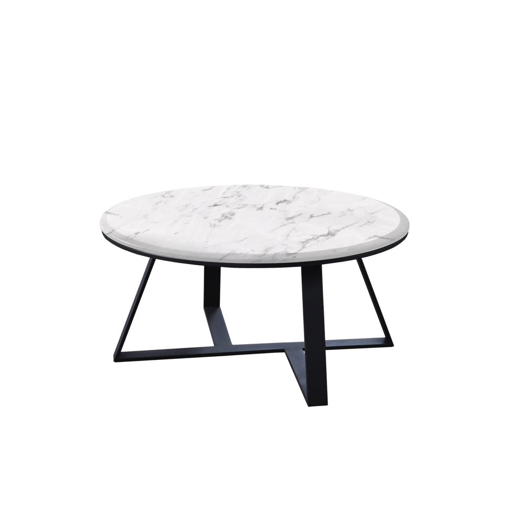 Mix & Match Round Marble Coffee Table with Triangle Metal Base