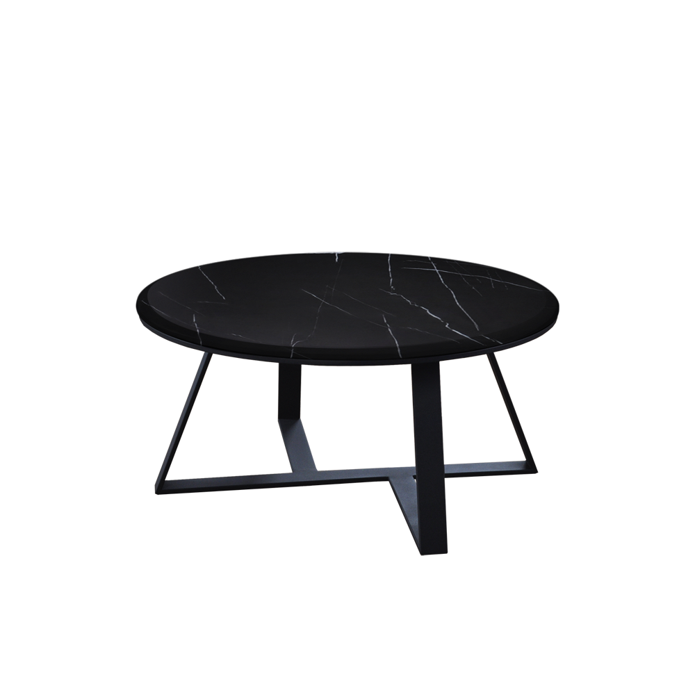 Mix & Match Round Marble Coffee Table with Triangle Metal Base