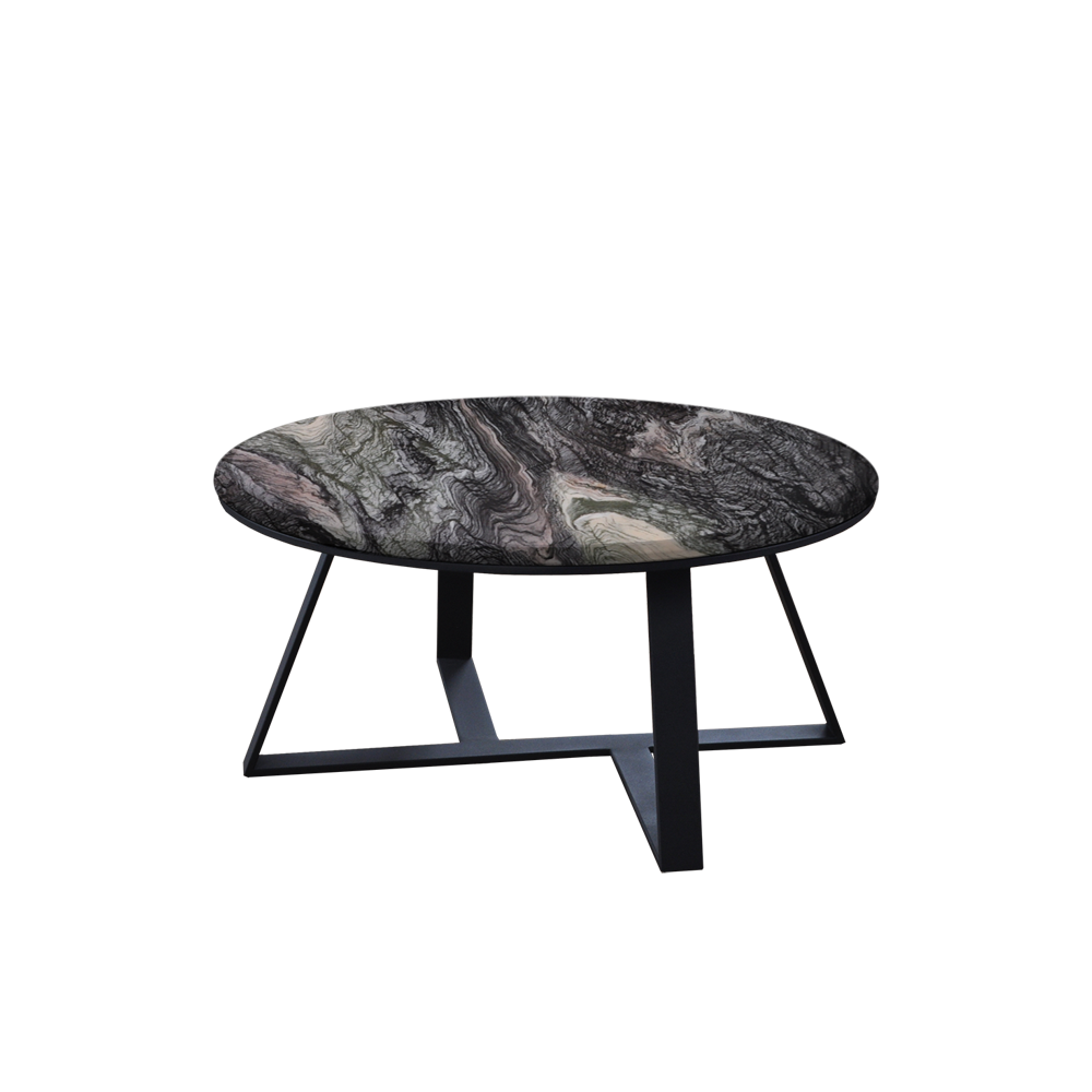 Mix & Match Round Marble Coffee Table with Triangle Metal Base