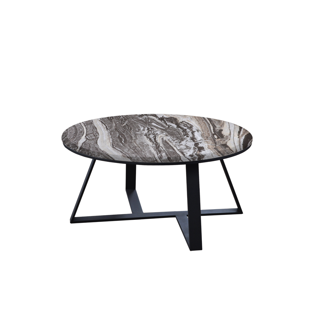 Mix & Match Round Marble Coffee Table with Triangle Metal Base