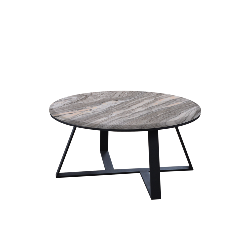 Mix & Match Round Marble Coffee Table with Triangle Metal Base
