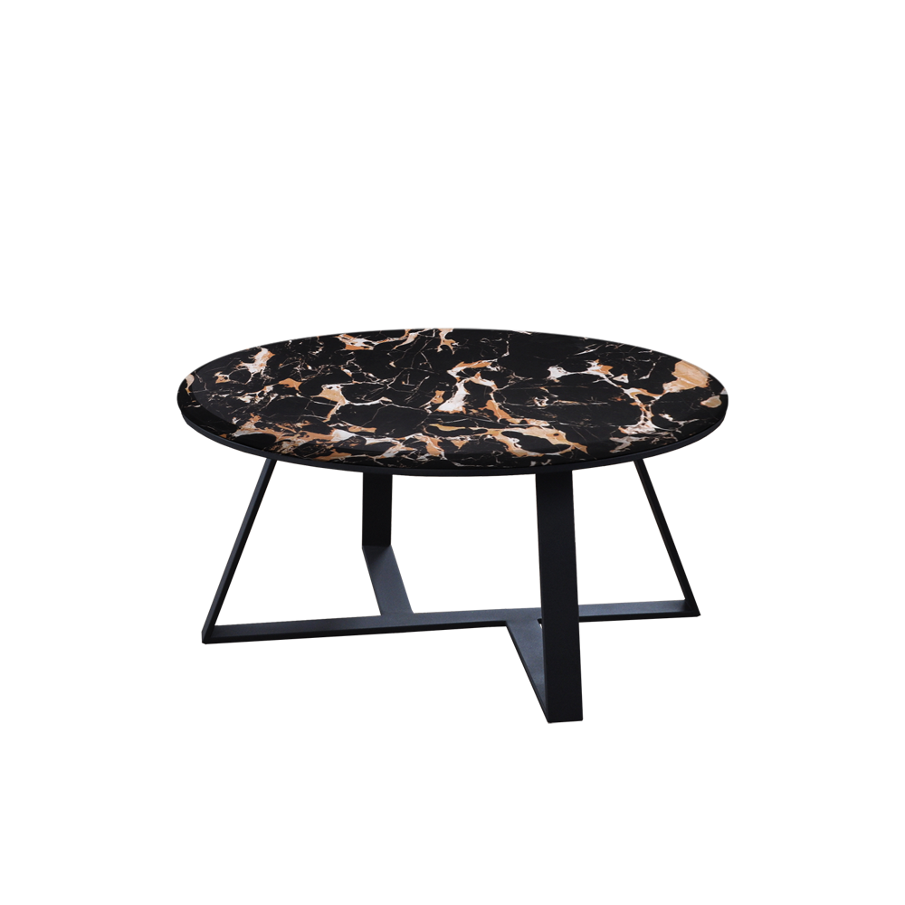 Mix & Match Round Marble Coffee Table with Triangle Metal Base