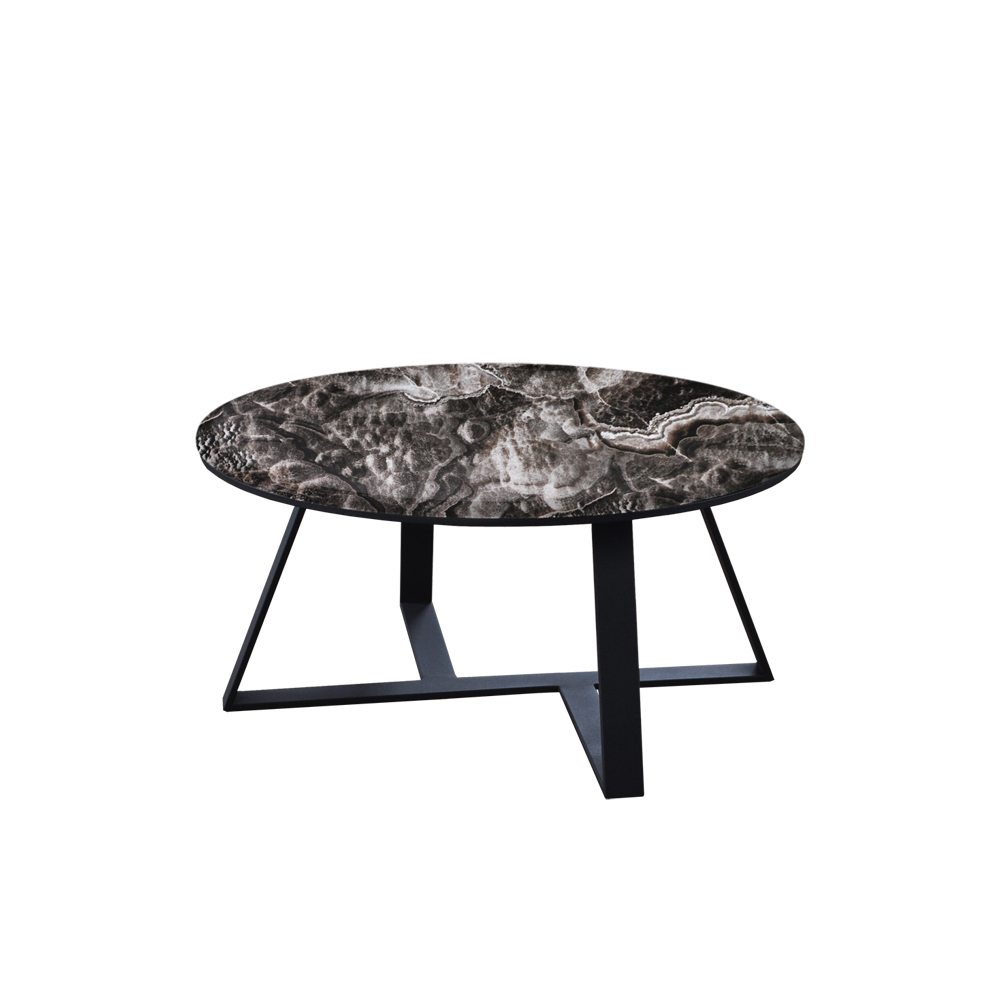 Mix & Match Round Marble Coffee Table with Triangle Metal Base