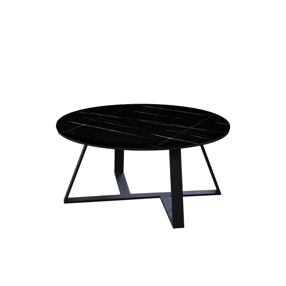 Mix & Match Round Marble Coffee Table with Triangle Metal Base