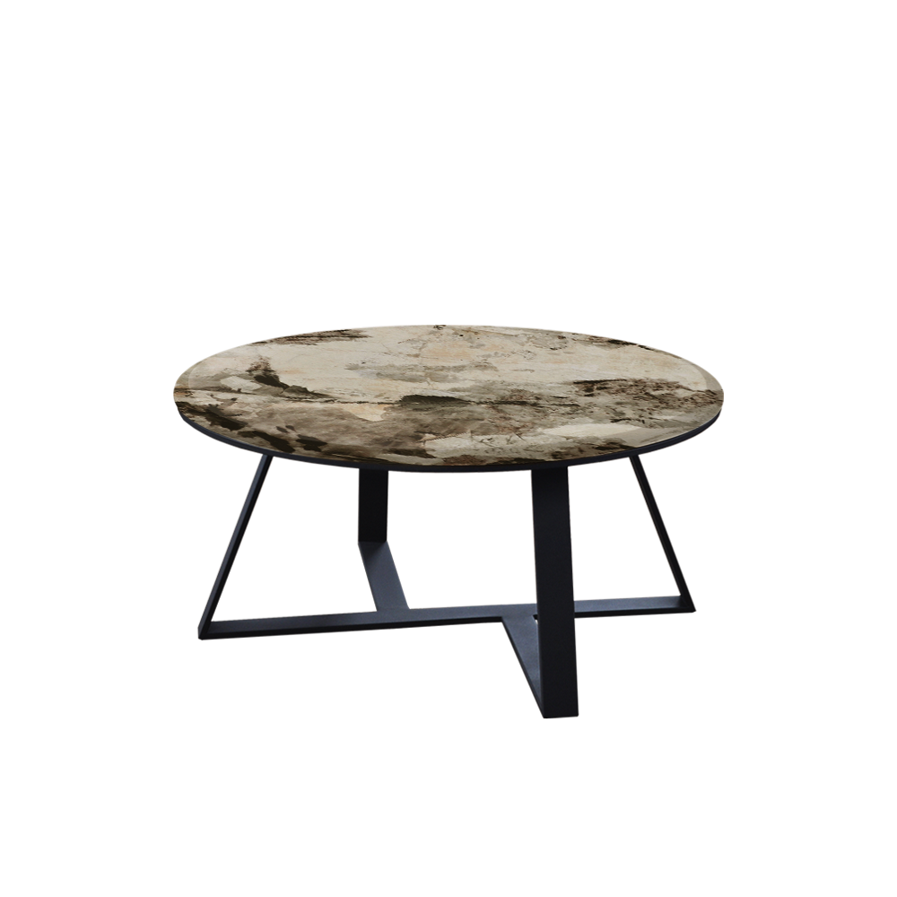 Mix & Match Round Marble Coffee Table with Triangle Metal Base