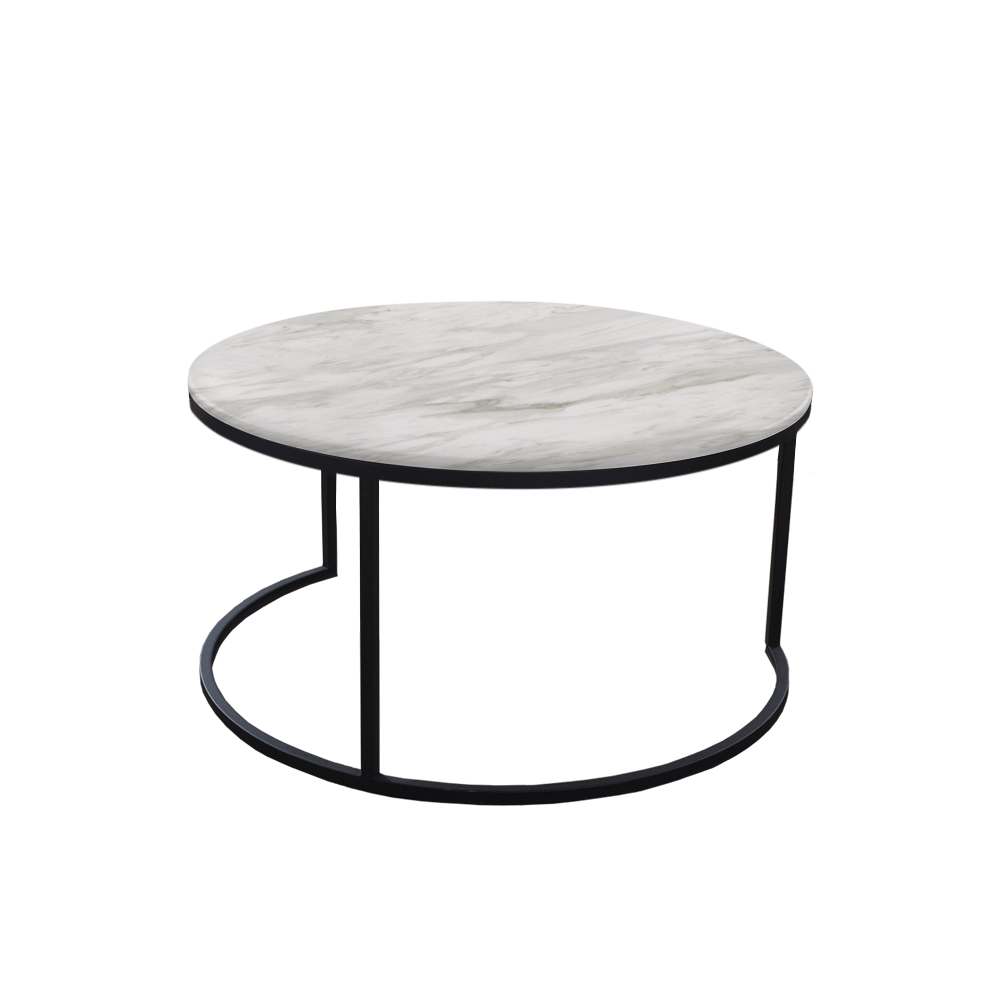 Mix & Match Round Marble Coffee Table with C-shaped Metal Base