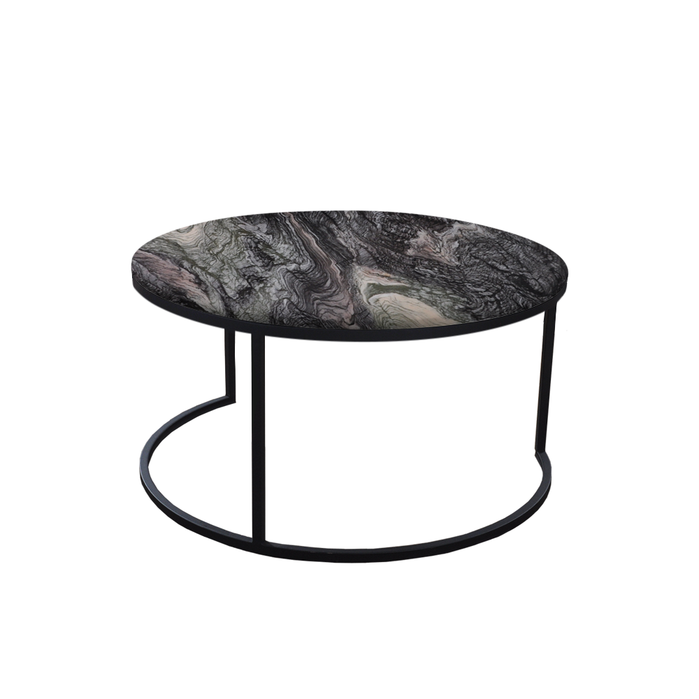 Mix & Match Round Marble Coffee Table with C-shaped Metal Base