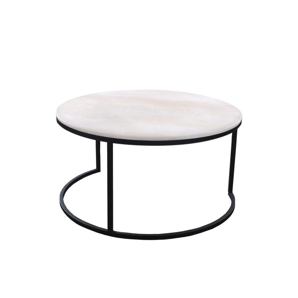 Mix & Match Round Marble Coffee Table with C-shaped Metal Base