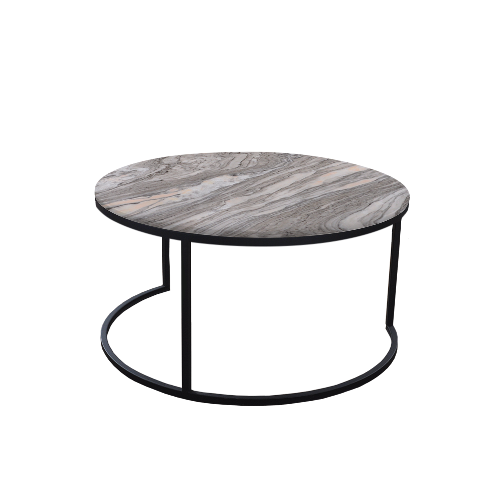 Mix & Match Round Marble Coffee Table with C-shaped Metal Base