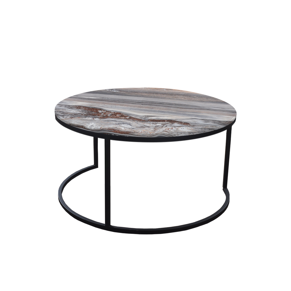 Mix & Match Round Marble Coffee Table with C-shaped Metal Base