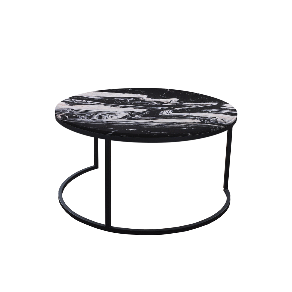 Mix & Match Round Marble Coffee Table with C-shaped Metal Base