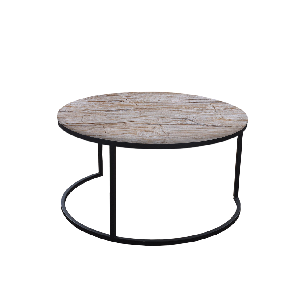 Mix & Match Round Marble Coffee Table with C-shaped Metal Base