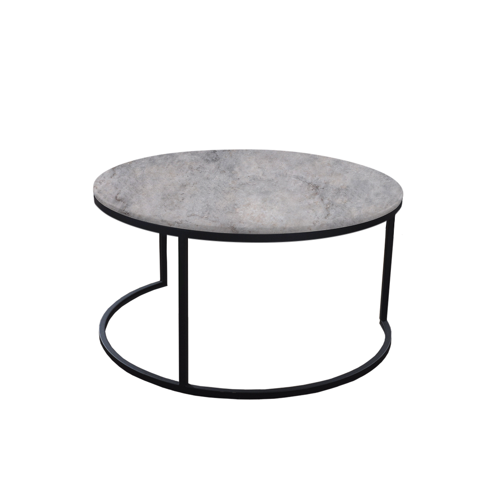 Mix & Match Round Marble Coffee Table with C-shaped Metal Base
