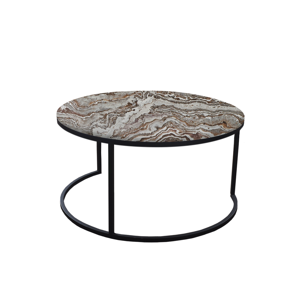 Mix & Match Round Marble Coffee Table with C-shaped Metal Base