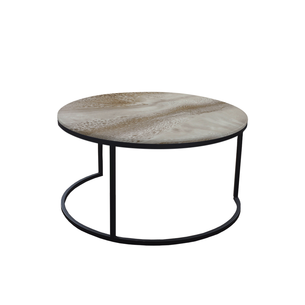 Mix & Match Round Marble Coffee Table with C-shaped Metal Base