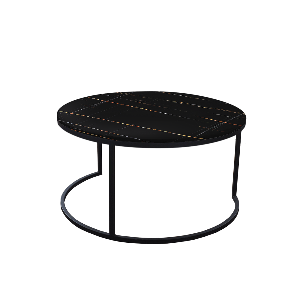 Mix & Match Round Marble Coffee Table with C-shaped Metal Base
