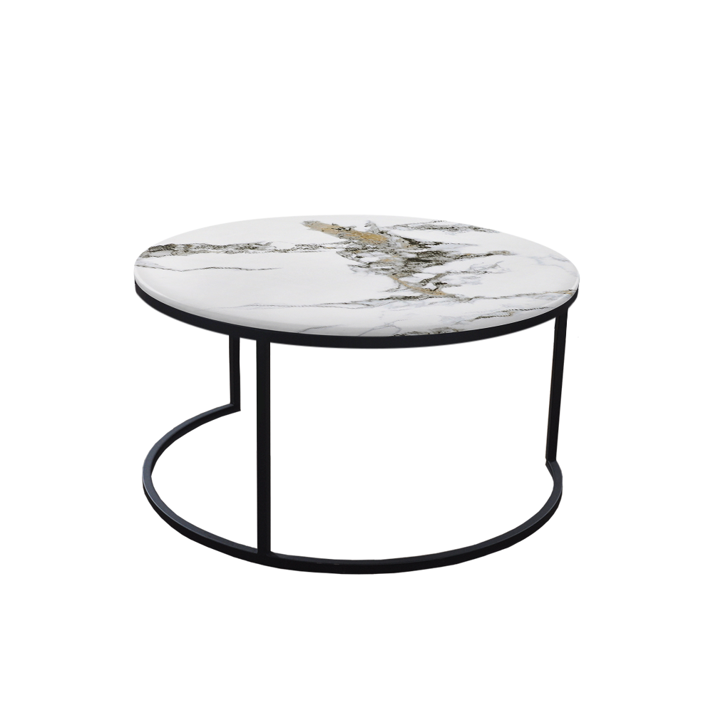 Mix & Match Round Marble Coffee Table with C-shaped Metal Base