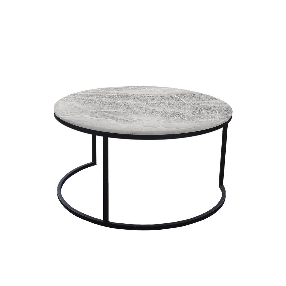 Mix & Match Round Marble Coffee Table with C-shaped Metal Base