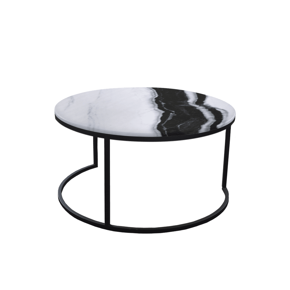 Mix & Match Round Marble Coffee Table with C-shaped Metal Base