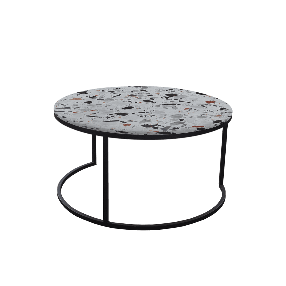 Mix & Match Round Marble Coffee Table with C-shaped Metal Base