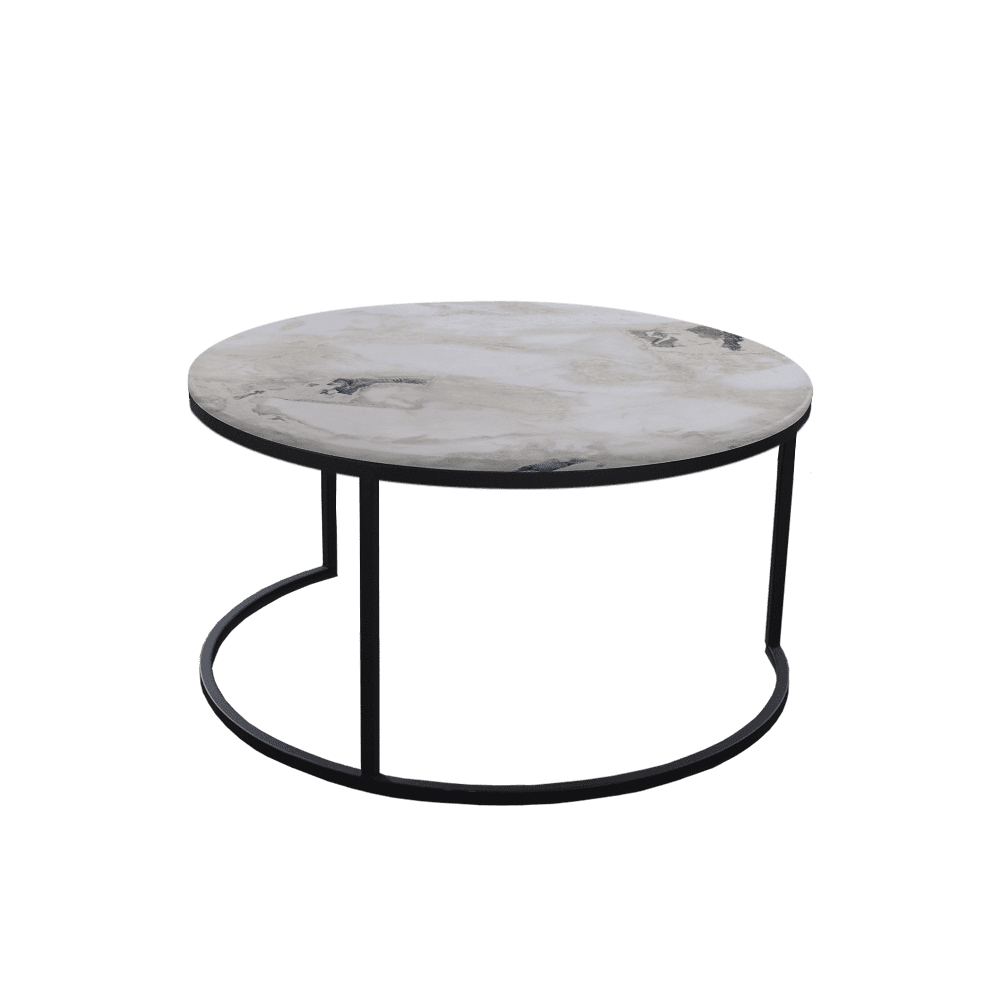 Mix & Match Round Marble Coffee Table with C-shaped Metal Base