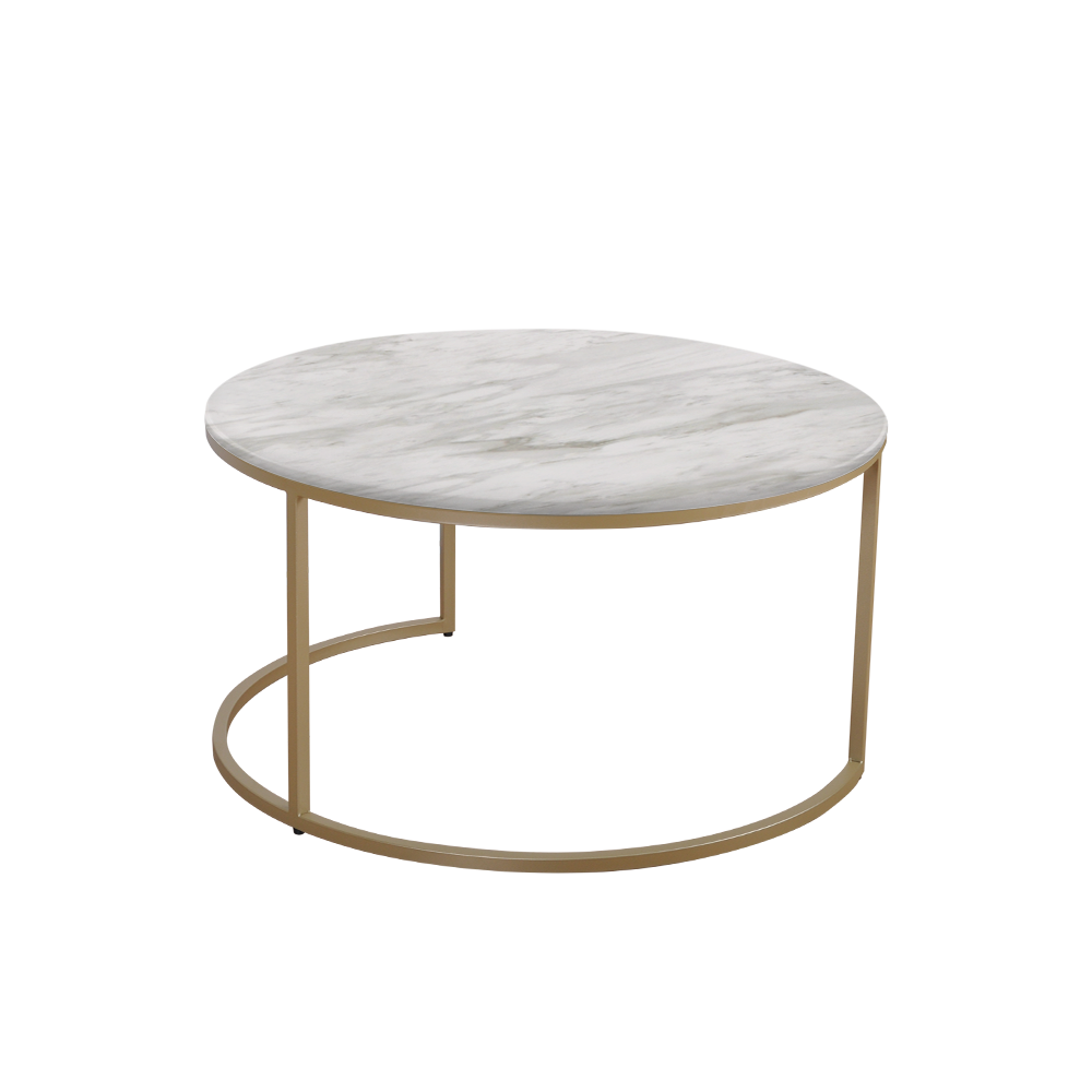 Mix & Match Round Marble Coffee Table with Gold C-shaped Metal Base