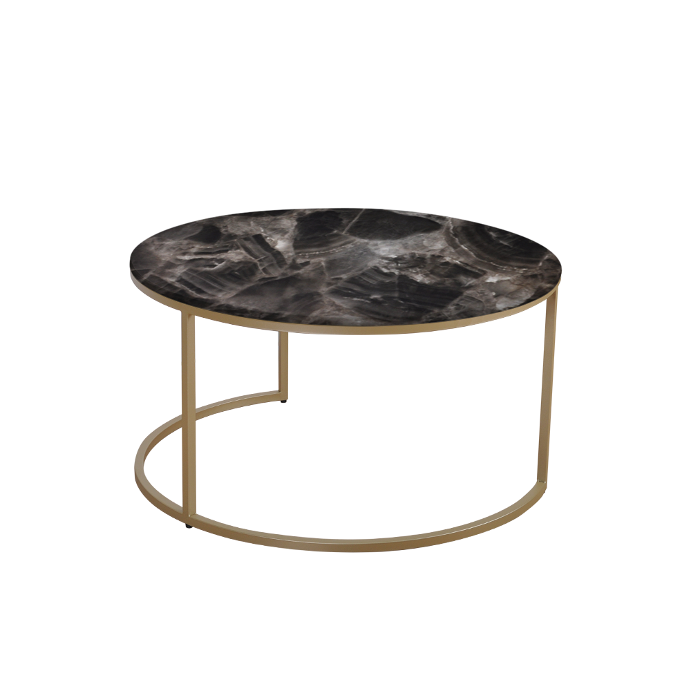 Mix & Match Round Marble Coffee Table with Gold C-shaped Metal Base