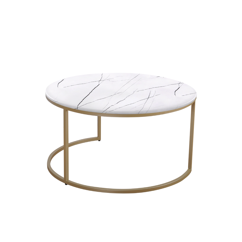 Mix & Match Round Marble Coffee Table with Gold C-shaped Metal Base