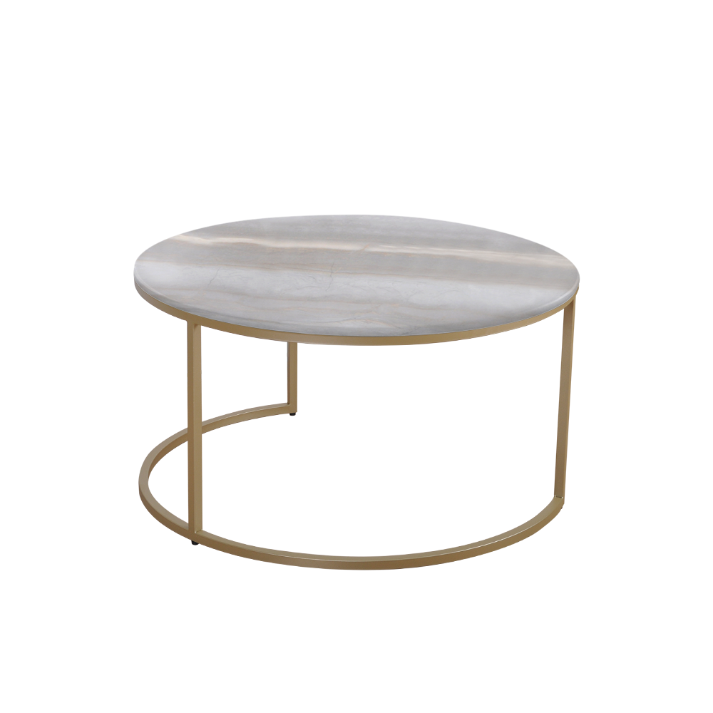 Mix & Match Round Marble Coffee Table with Gold C-shaped Metal Base