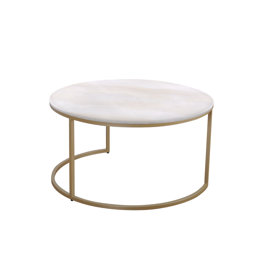 Mix & Match Round Marble Coffee Table with Gold C-shaped Metal Base
