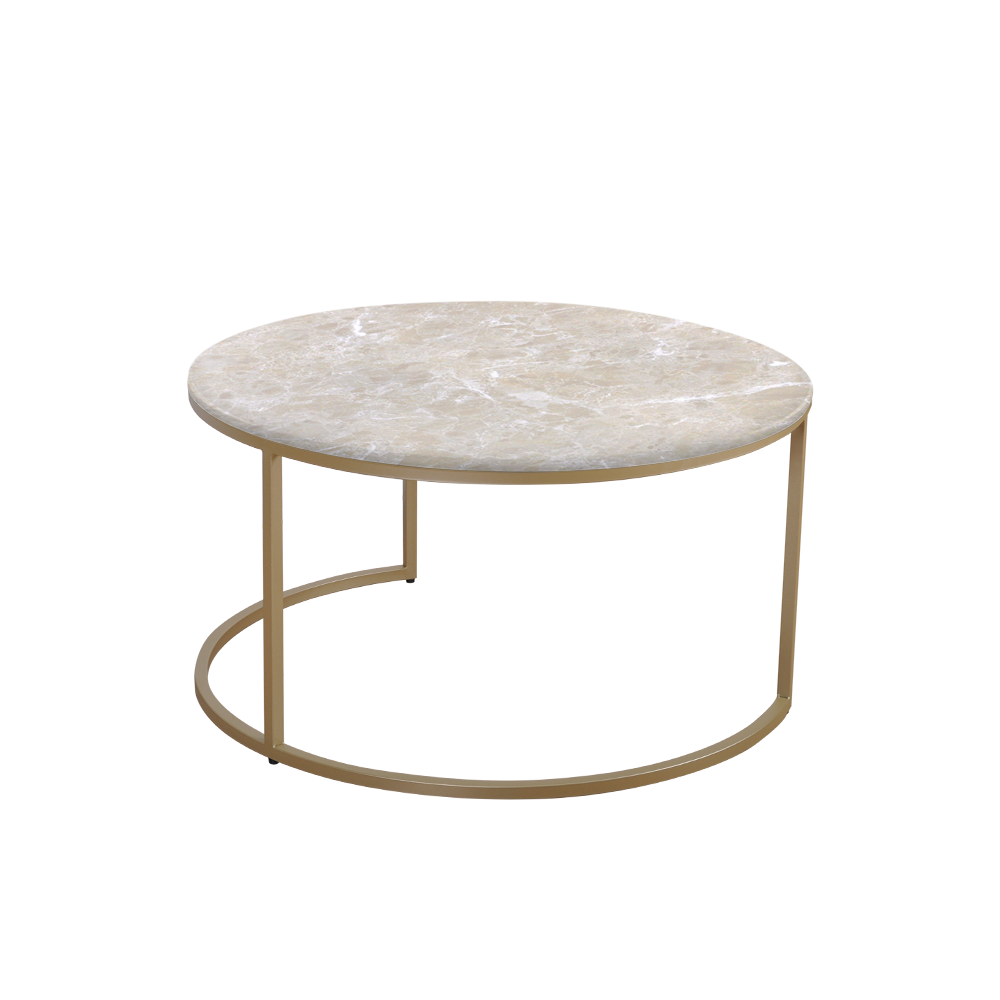 Mix & Match Round Marble Coffee Table with Gold C-shaped Metal Base