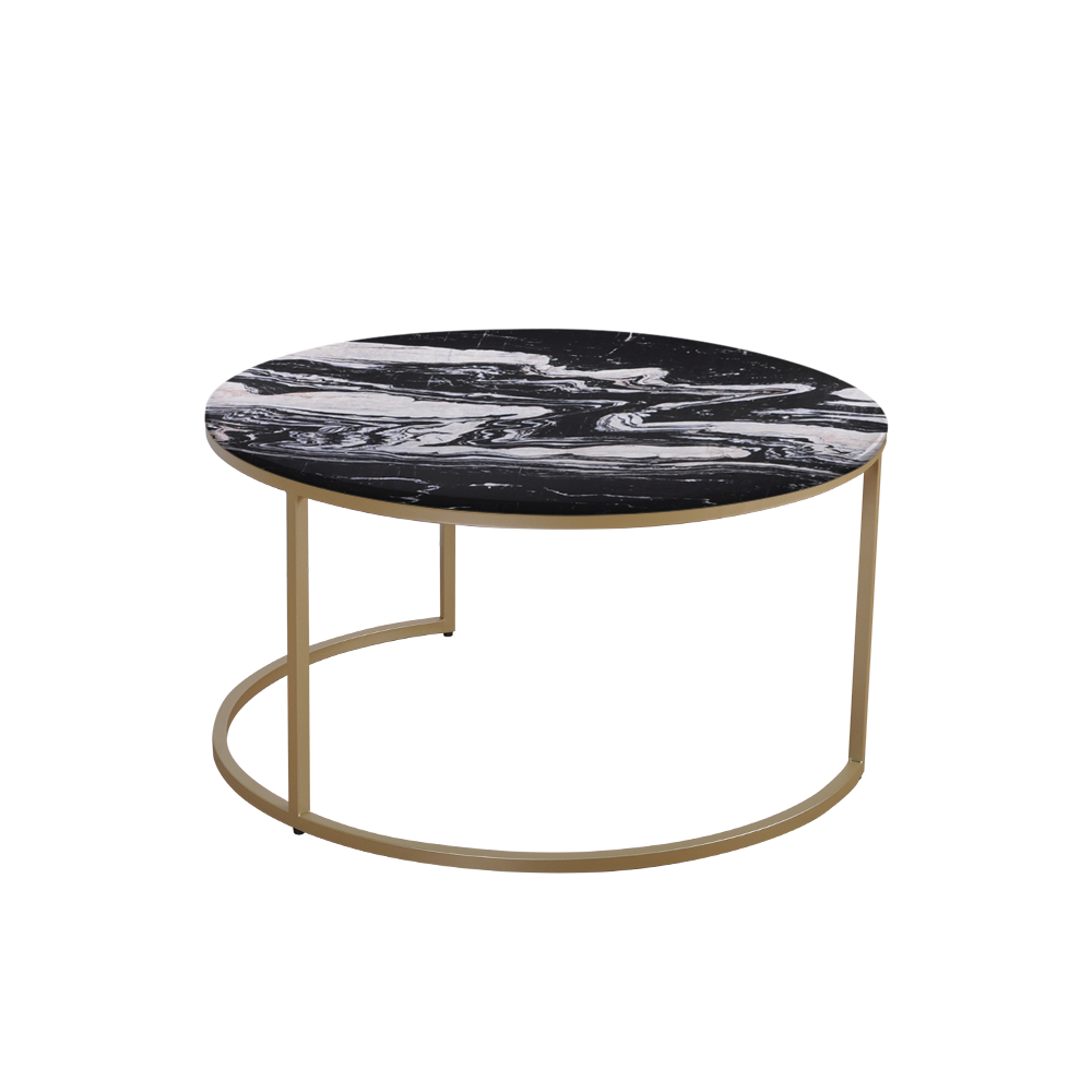 Mix & Match Round Marble Coffee Table with Gold C-shaped Metal Base
