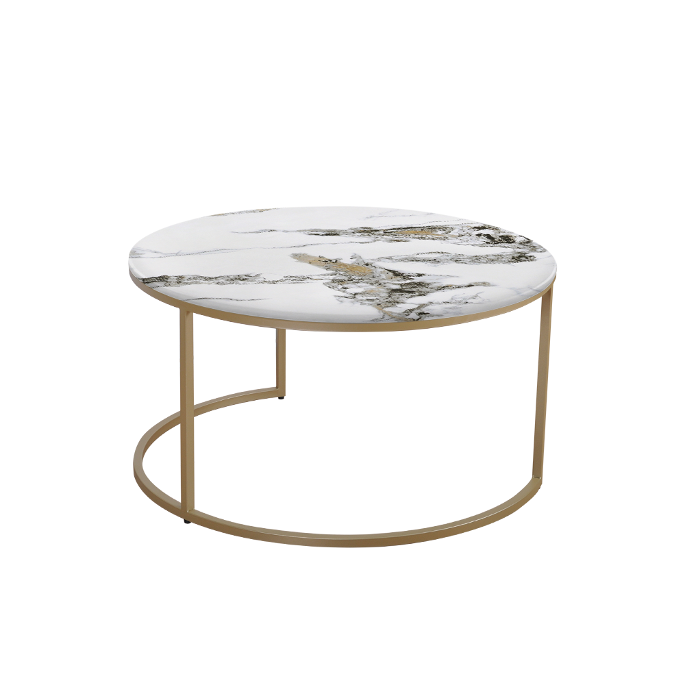 Mix & Match Round Marble Coffee Table with Gold C-shaped Metal Base