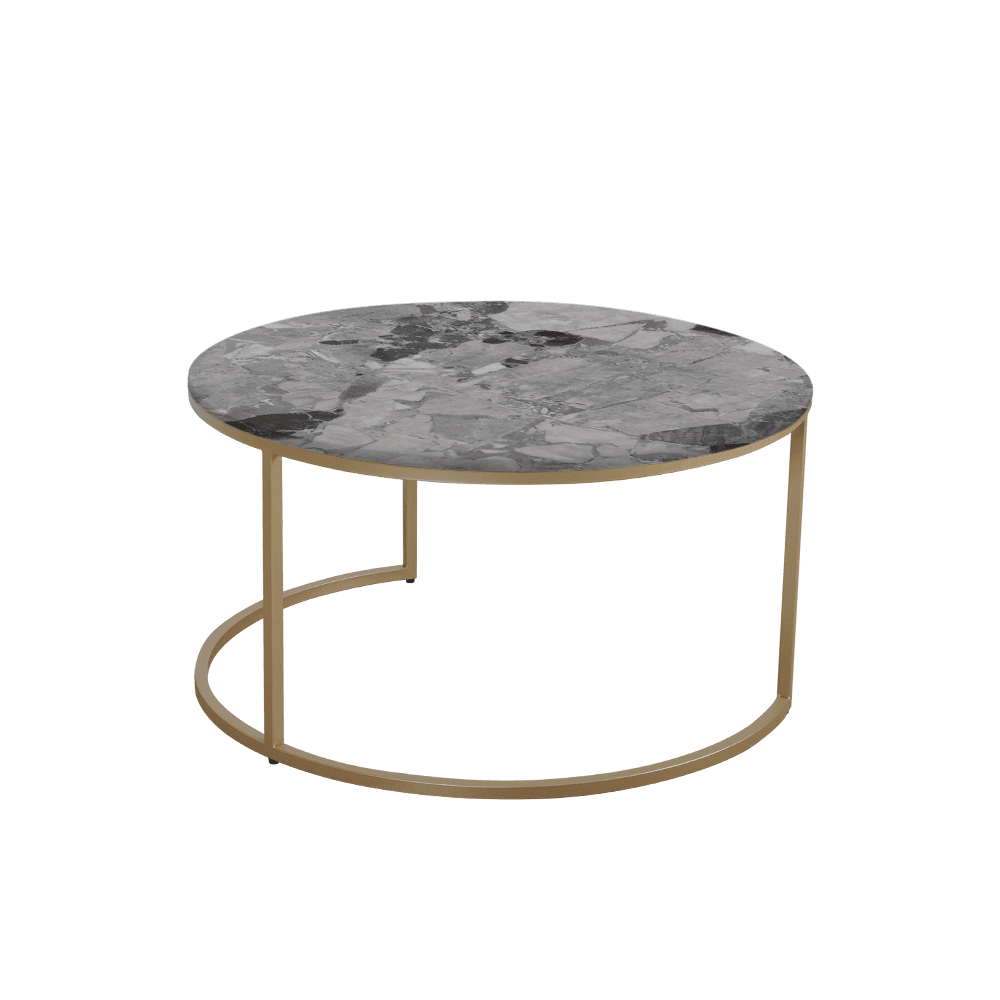 Mix & Match Round Marble Coffee Table with Gold C-shaped Metal Base