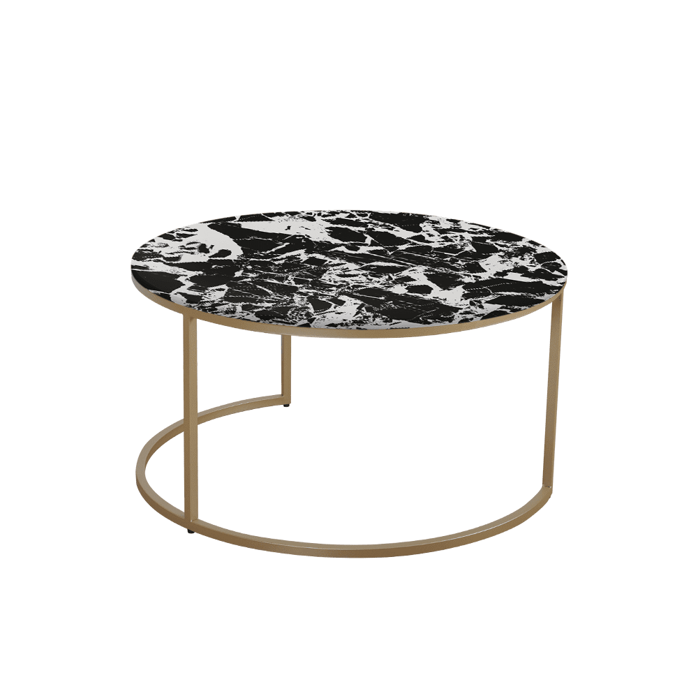 Mix & Match Round Marble Coffee Table with Gold C-shaped Metal Base