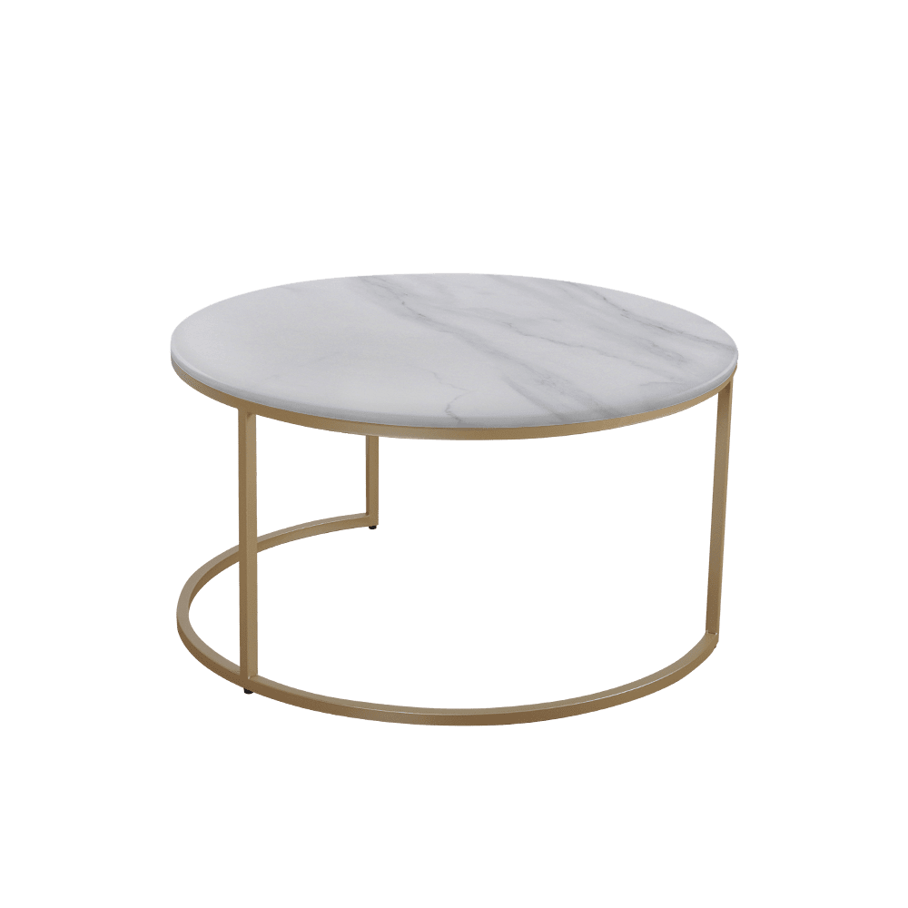Mix & Match Round Marble Coffee Table with Gold C-shaped Metal Base