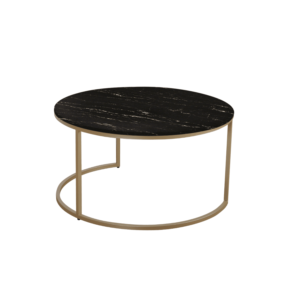 Mix & Match Round Marble Coffee Table with Gold C-shaped Metal Base