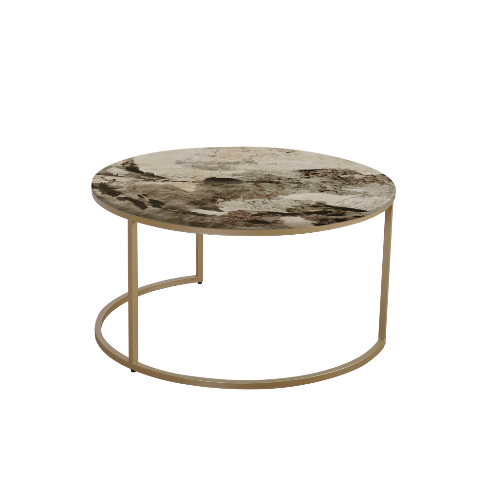 Mix & Match Round Marble Coffee Table with Gold C-shaped Metal Base