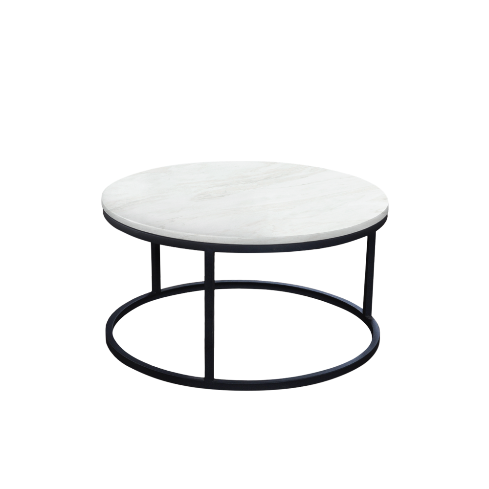 Mix & Match Round Marble Coffee Table with Black Round Metal Base