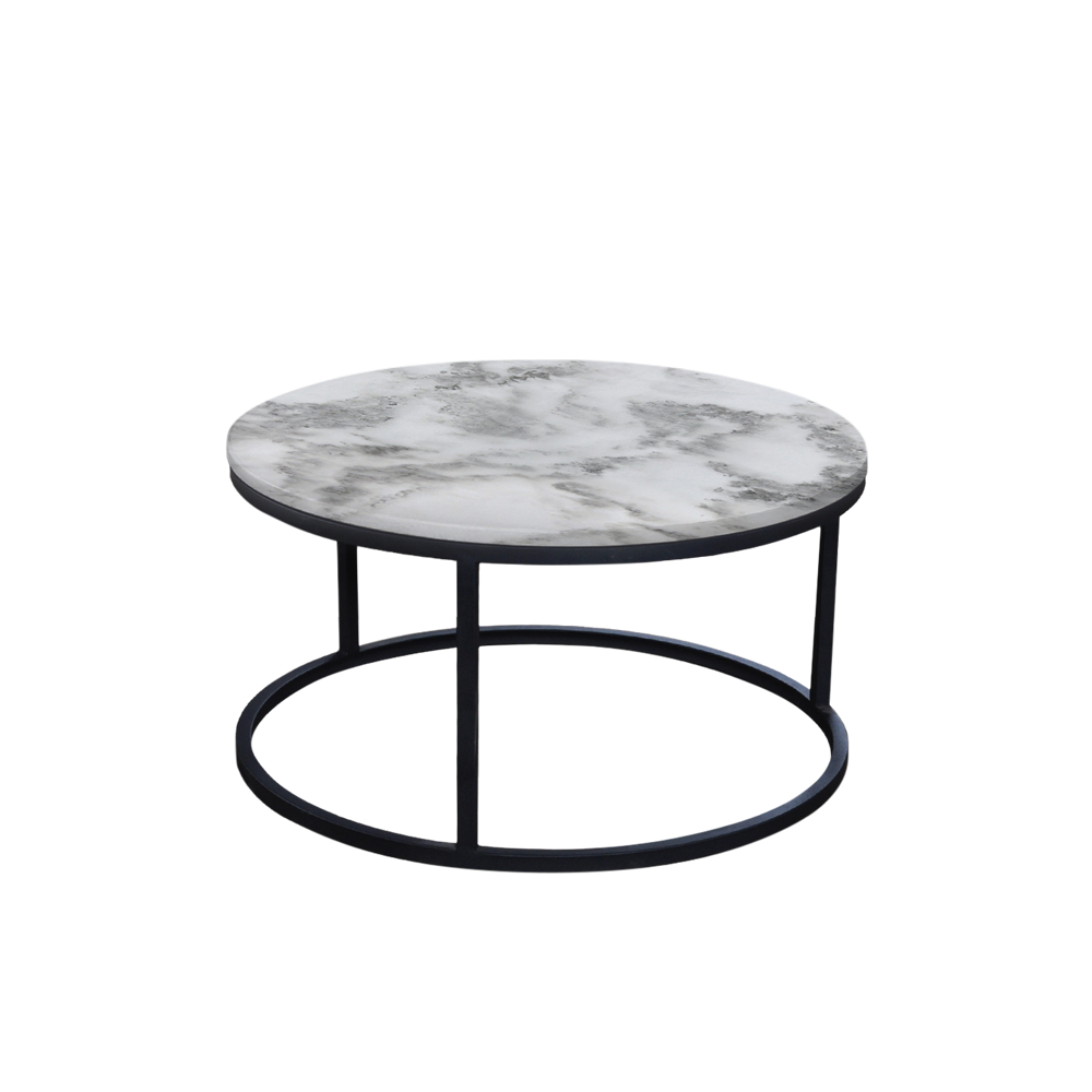 Mix & Match Round Marble Coffee Table with Black Round Metal Base