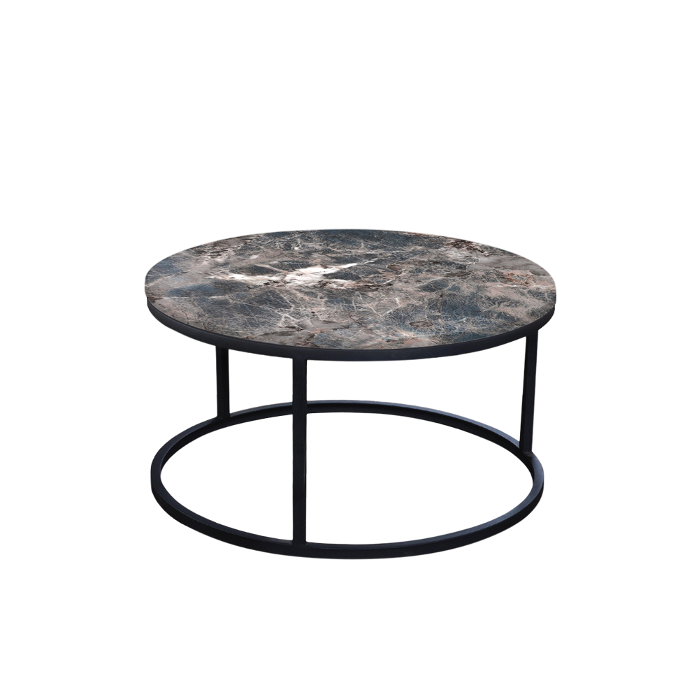 Mix & Match Round Marble Coffee Table with Black Round Metal Base