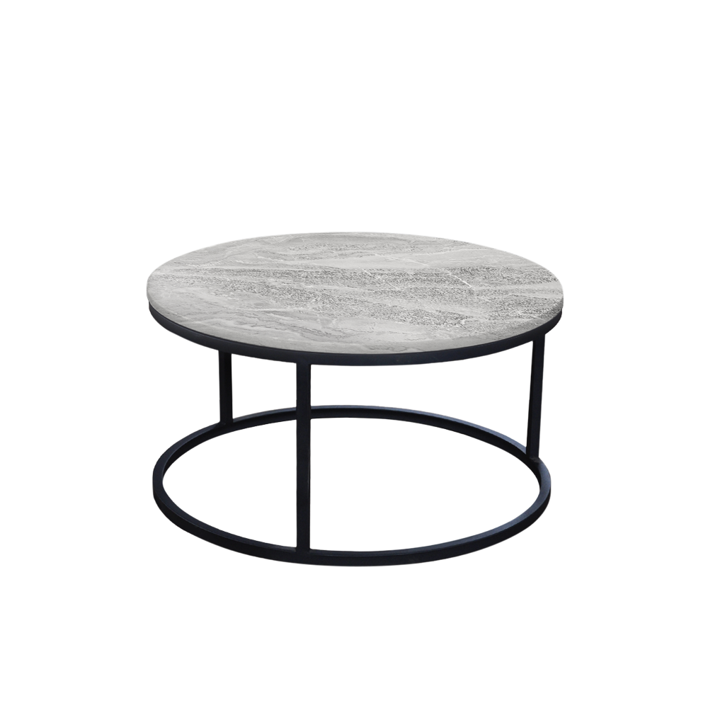Mix & Match Round Marble Coffee Table with Black Round Metal Base
