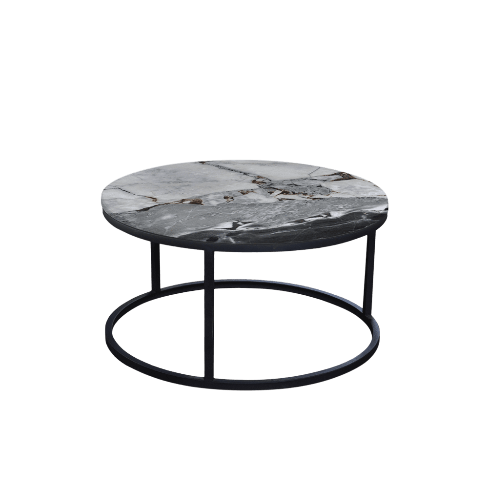 Mix & Match Round Marble Coffee Table with Black Round Metal Base