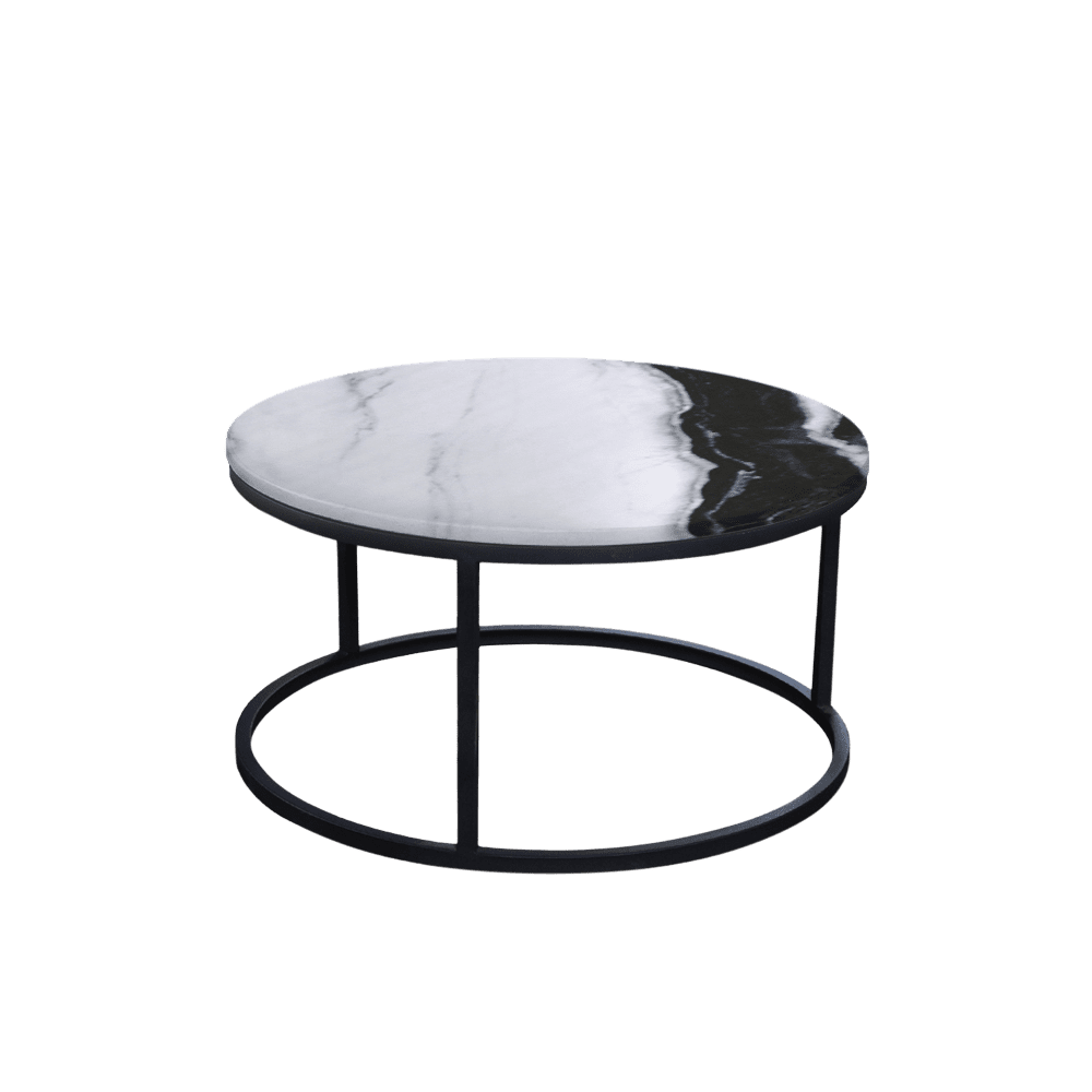 Mix & Match Round Marble Coffee Table with Black Round Metal Base