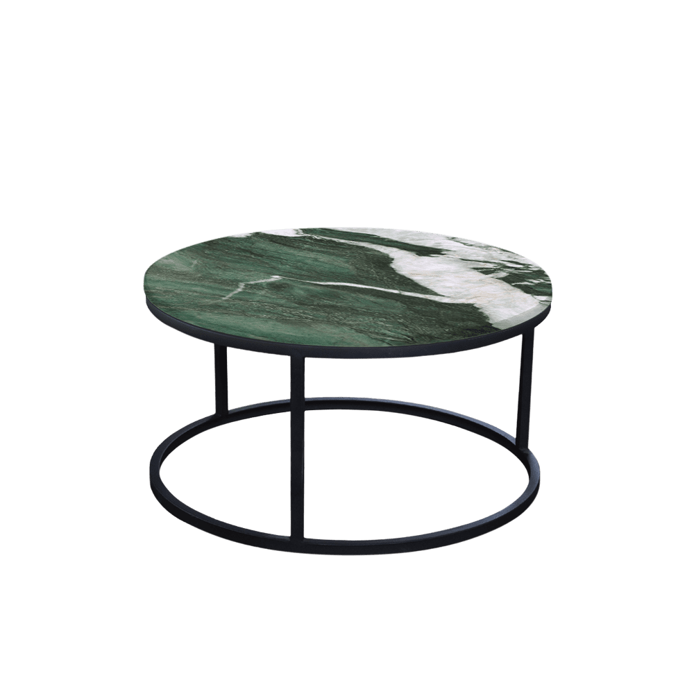 Mix & Match Round Marble Coffee Table with Black Round Metal Base