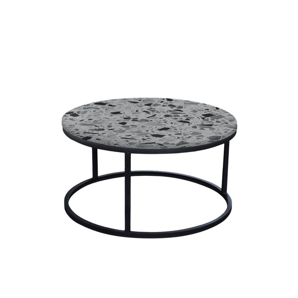 Mix & Match Round Marble Coffee Table with Black Round Metal Base
